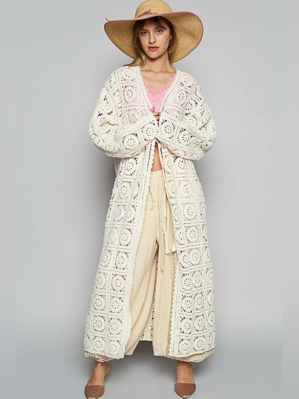 POL Cream Crochet Duster Cardigan - Picture 1 of 3